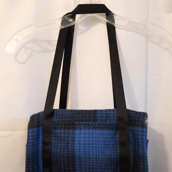 New Plaid Wool Twill Carpet Bag Blue Black classic Mini Duffle travel bag 12x6x6 - Picture 7 of 11